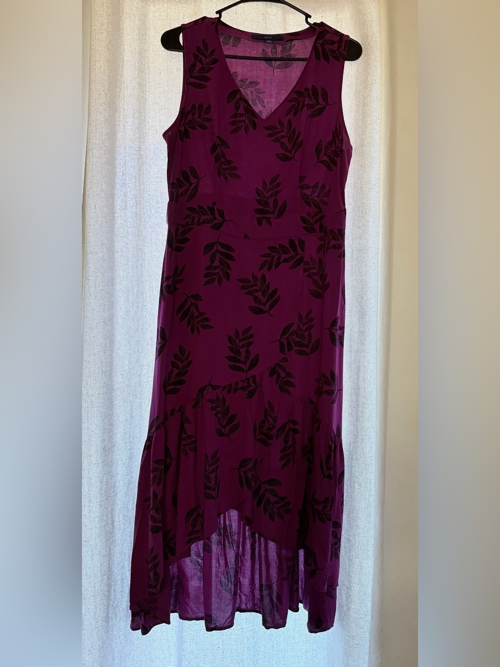 APT. 9 Petite Large Magenta Leaf Print Faux Wrap Midi Dress Rayon PL